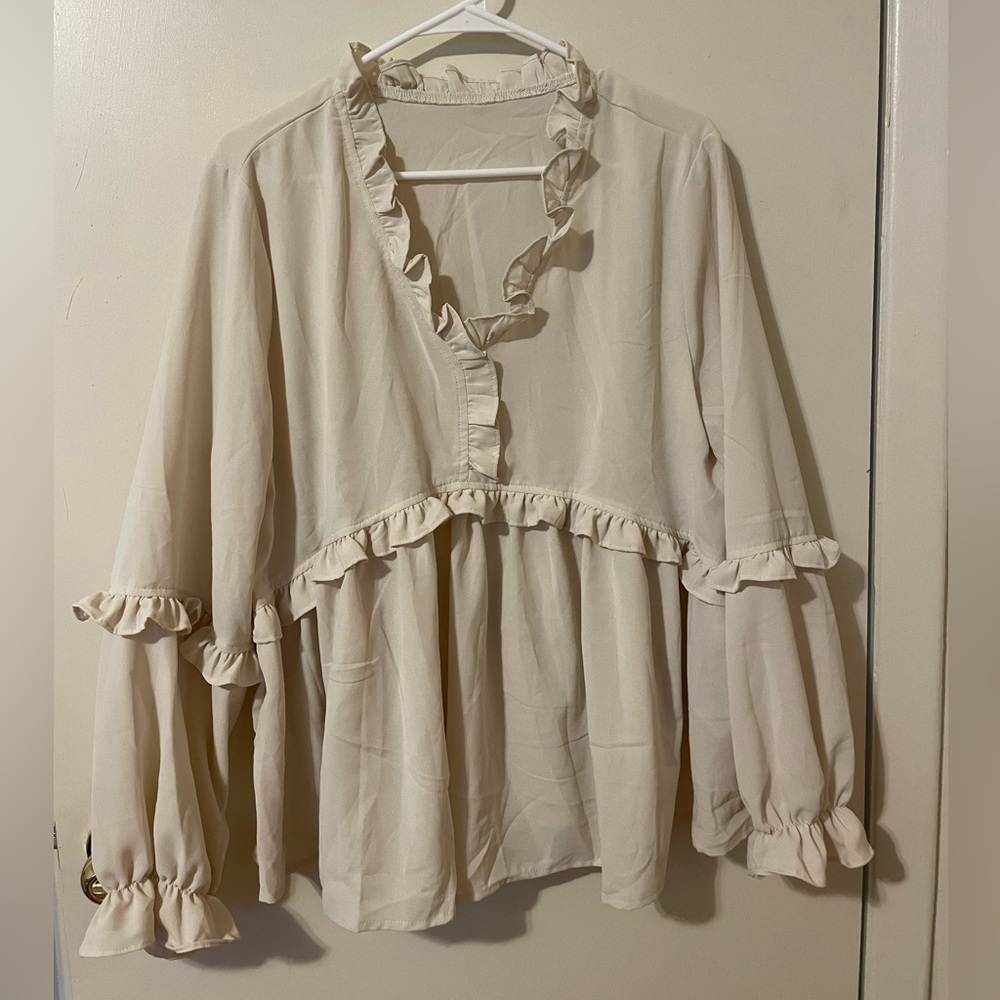XL Sheer Long-sleeve Blouse